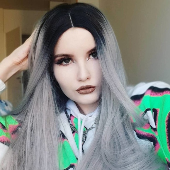 Ombre Black Grey Lace Front Wig